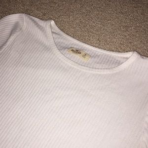 ribbed White slightly cropped long sleeve top